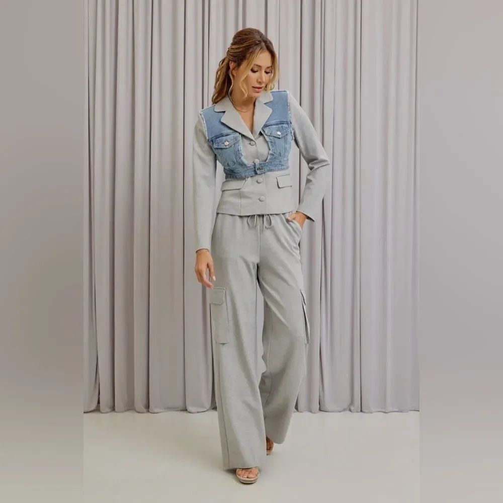 951. PERFECT SET, JACKET WITH DENIM DETAIL AND PANTS!!!!